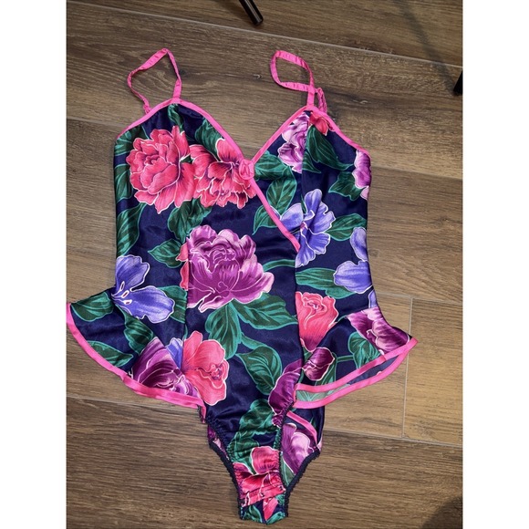 Dior Other - Christian Dior Vintage Floral Cami Teddy Bodysuit High Cut Small Ruffle